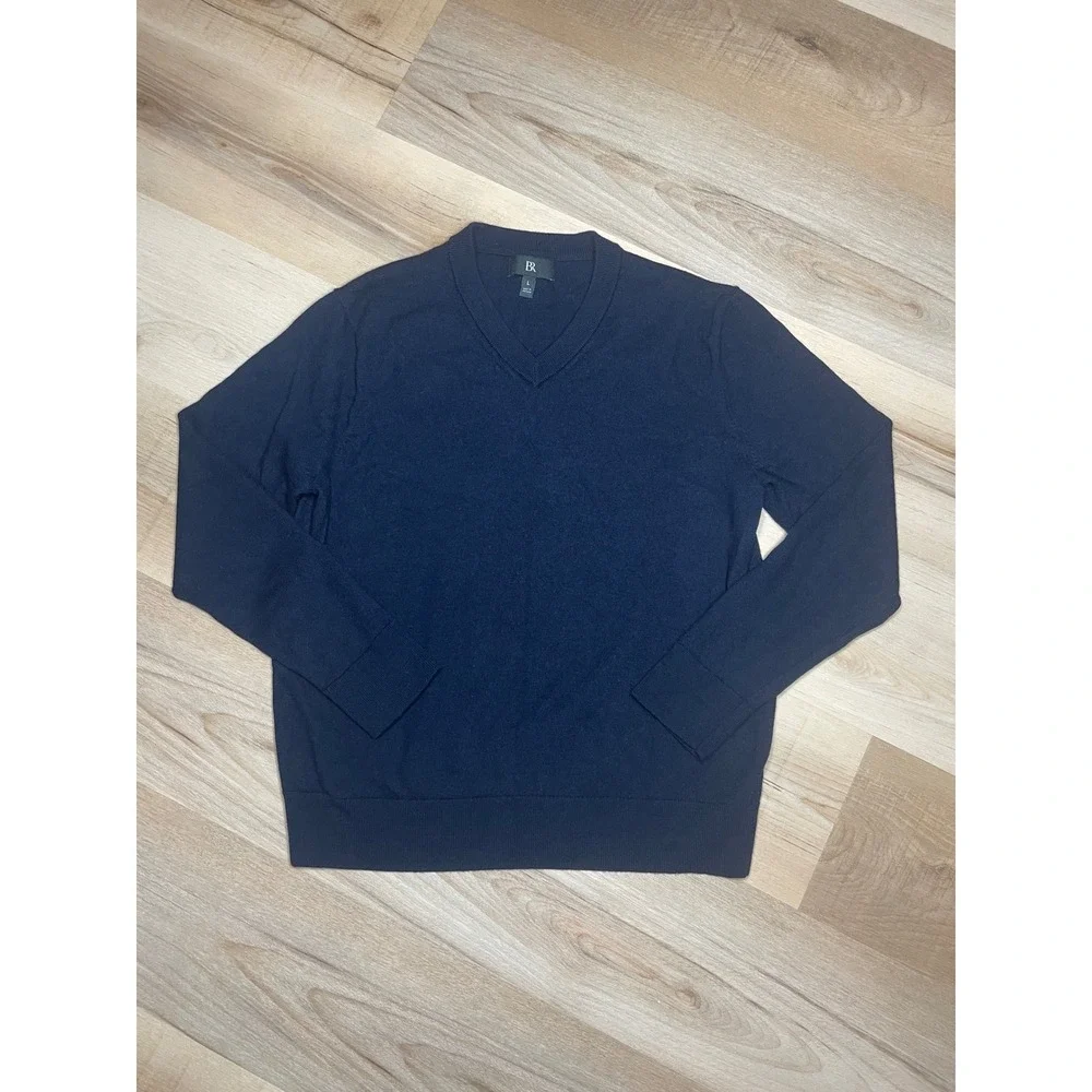Banana Republic Mens Navy Blue 100% Extra Fine Merino‎ Wool V-Neck Sweater Large